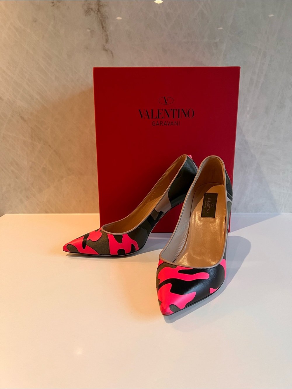 Valentino Garavani Pink  Camouflage Pointed Pumps